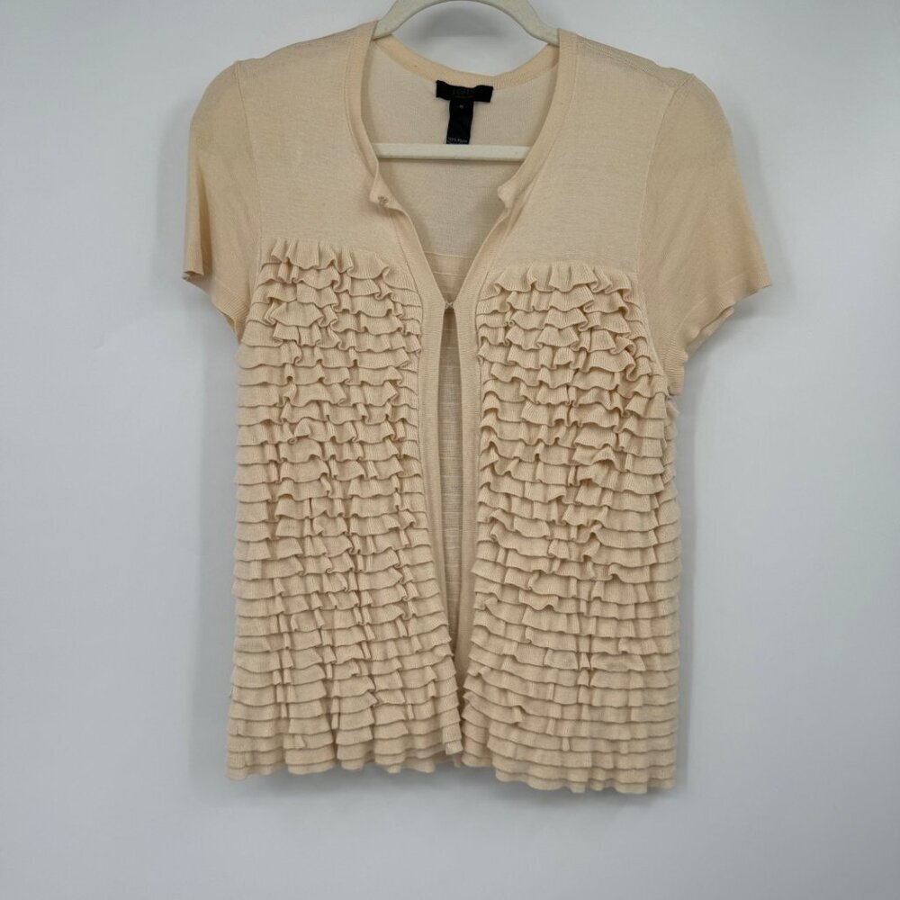 J. CREW Cream Tiered Ruffle Open Front Top Woman’s size medium